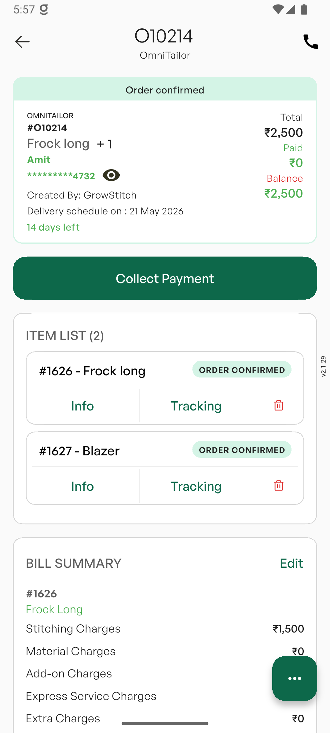 Order & Billing Summary