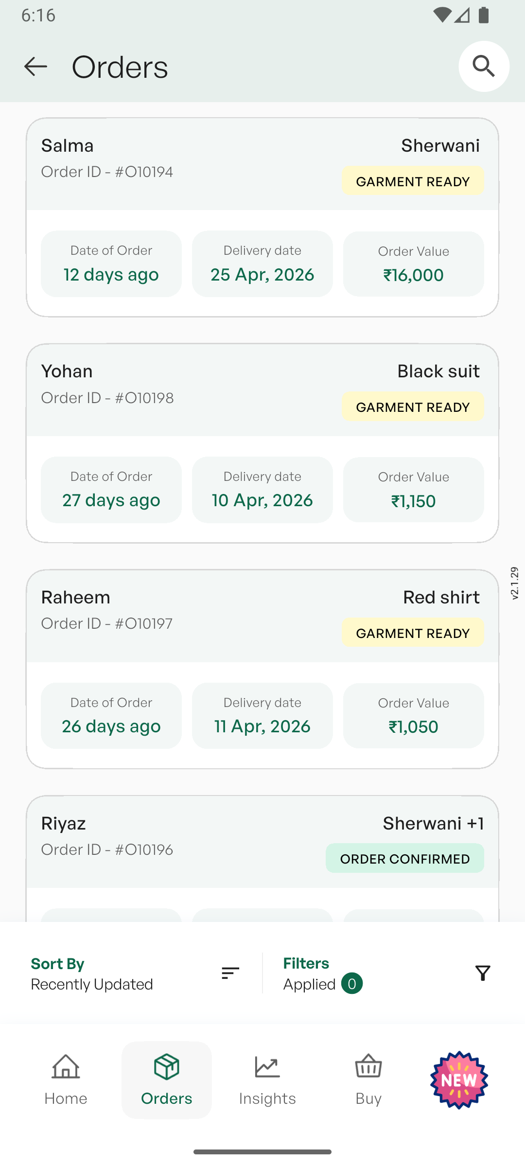 Order Activity History