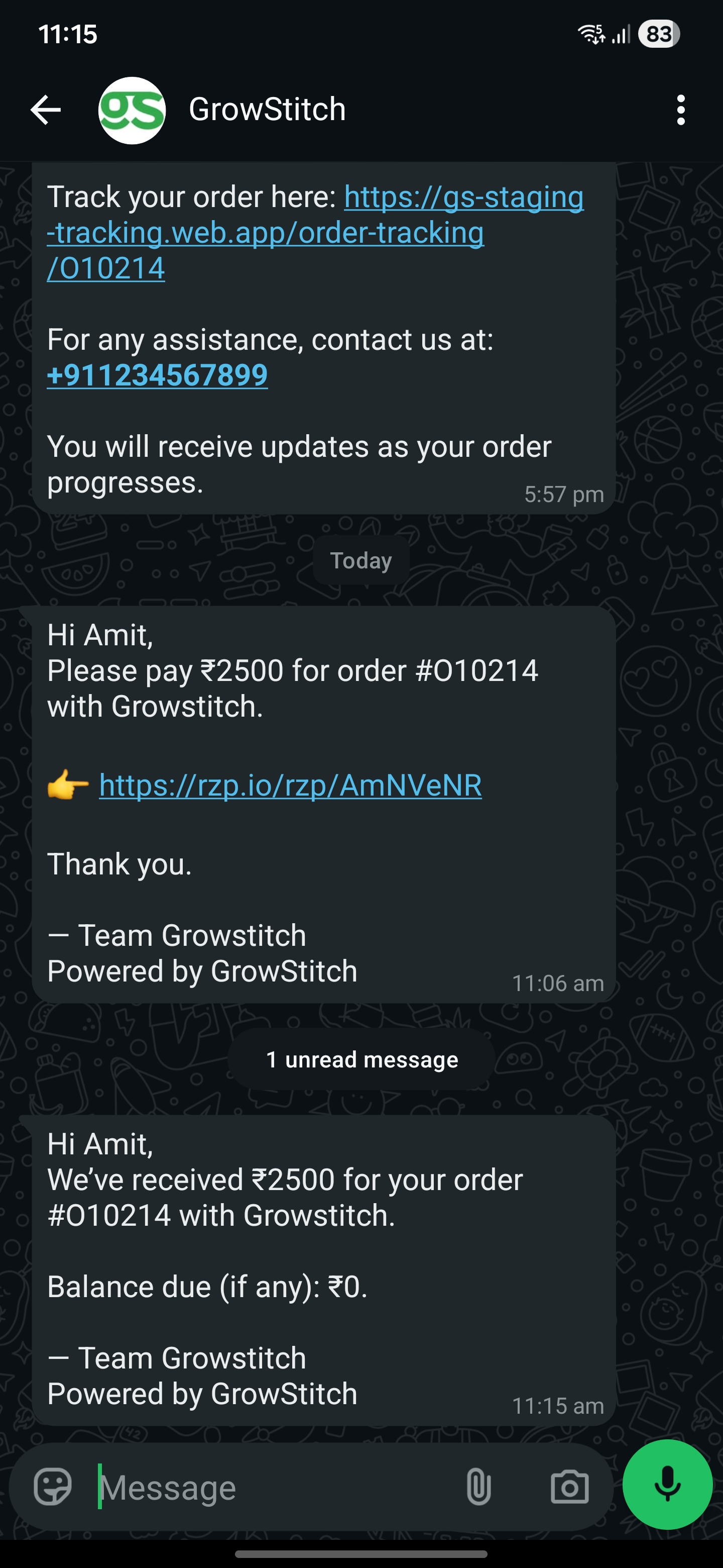 Payment Received Success Screen