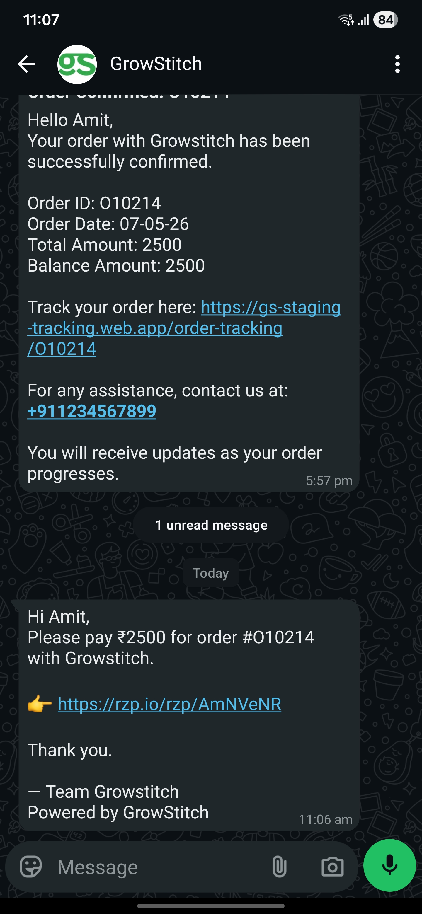 Payment Request via WhatsApp